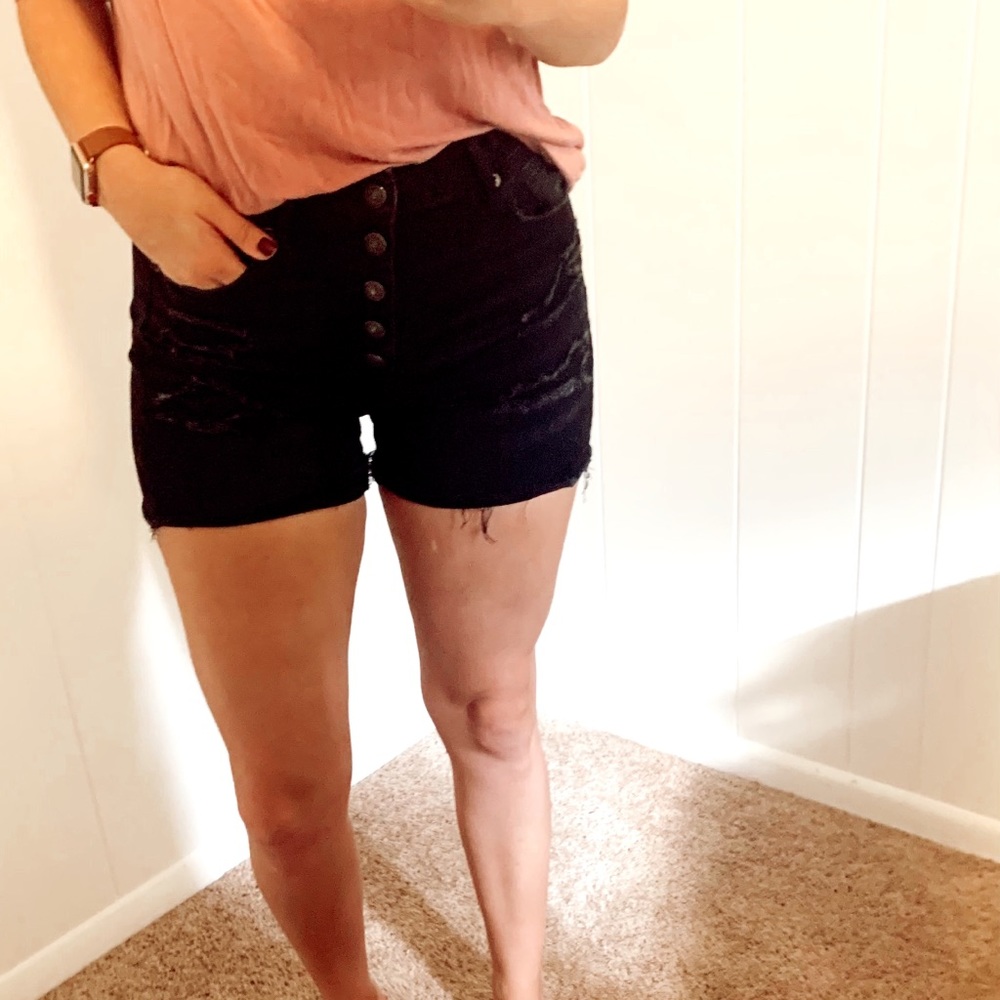 High Rise Black Denim Shorts